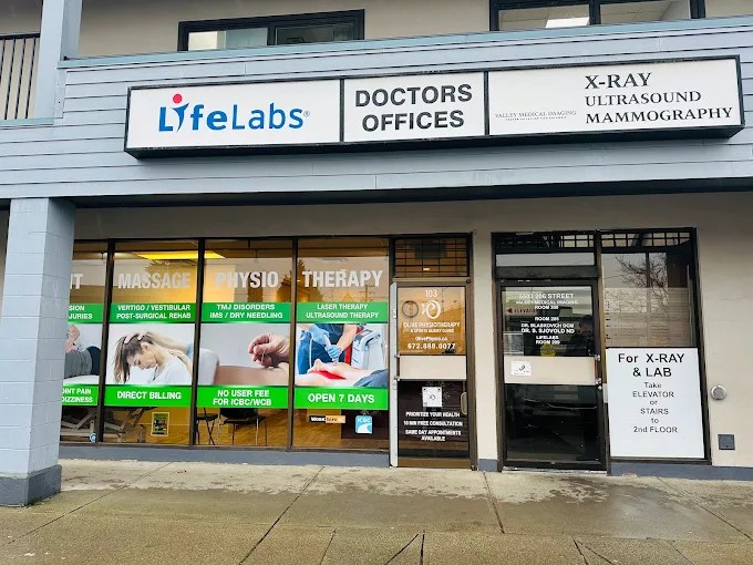 Welcoming entrance of Olive physiotherapy & sports Injury clinic with modern design and accessible entry in Langley.