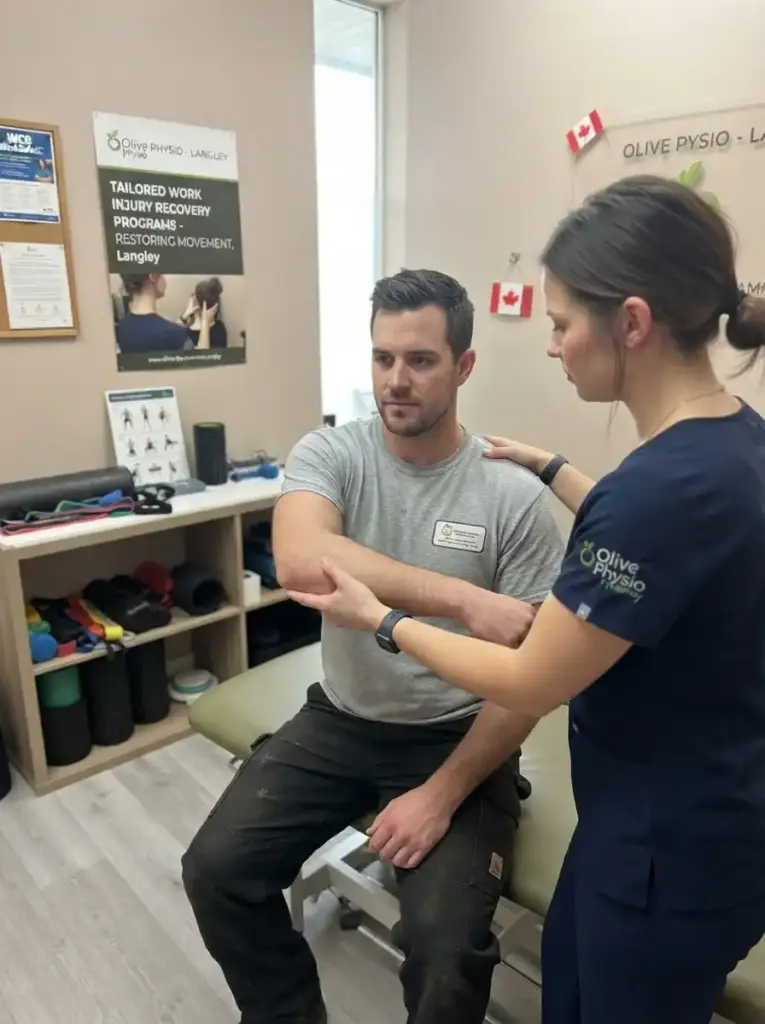 Work injury rehabilitation session at Olive Physio serving Brookswood and Langley