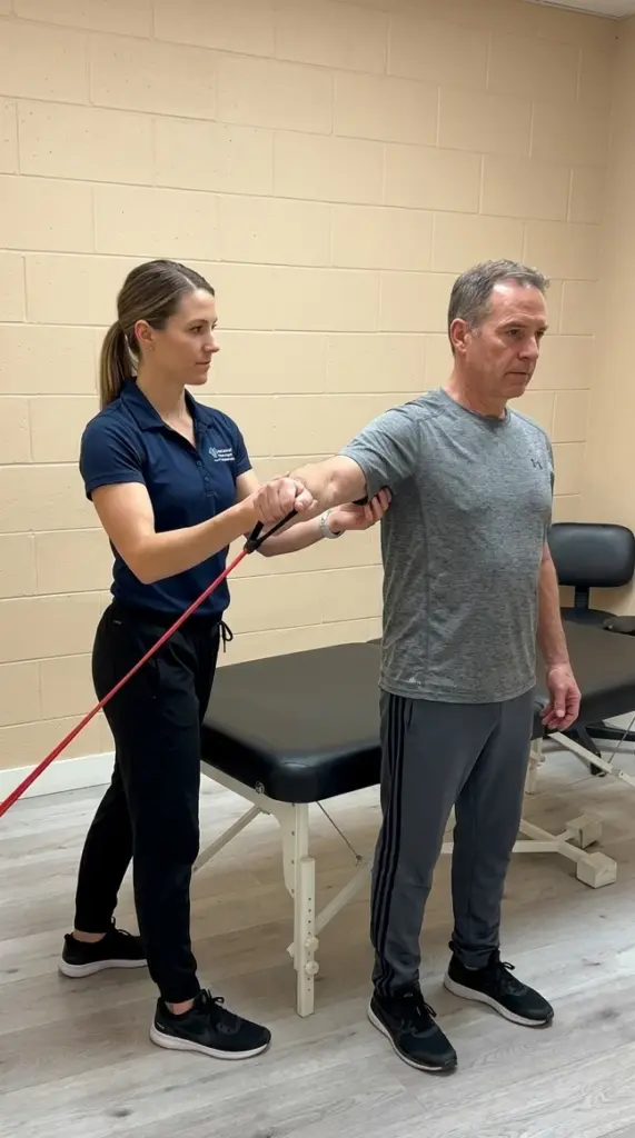 Physiotherapist performing active rehab exercises at Olive Physio Langley