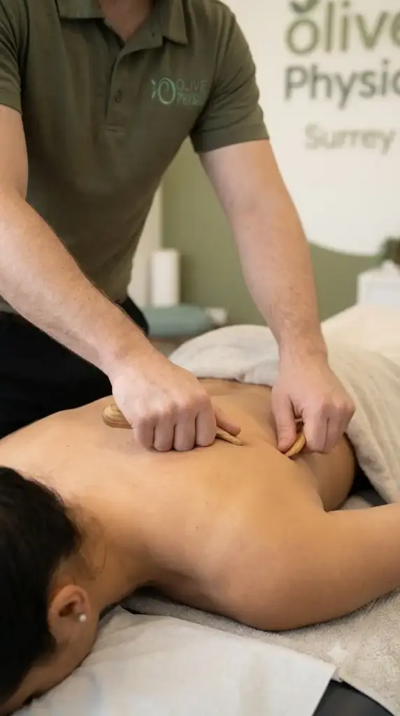 Physiotherapist performing soft tissue release at Olive Physio in Langley