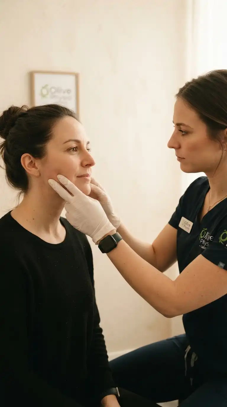 Physiotherapist performing TMJ treatment for jaw pain at Olive Physio Langley