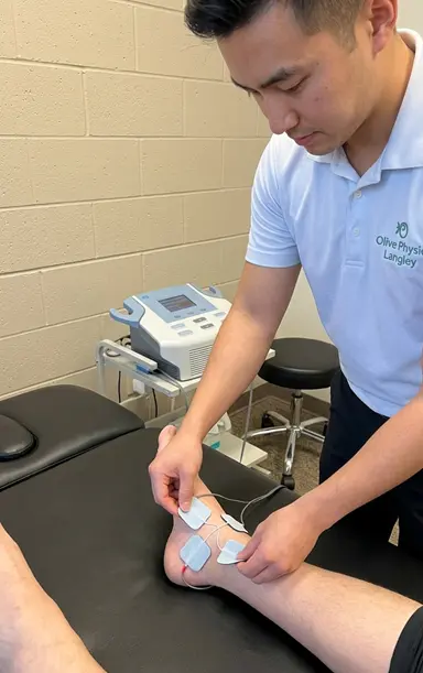 Therapeutic Electrotherapy device delivering IFC treatment at Olive Physio Langley